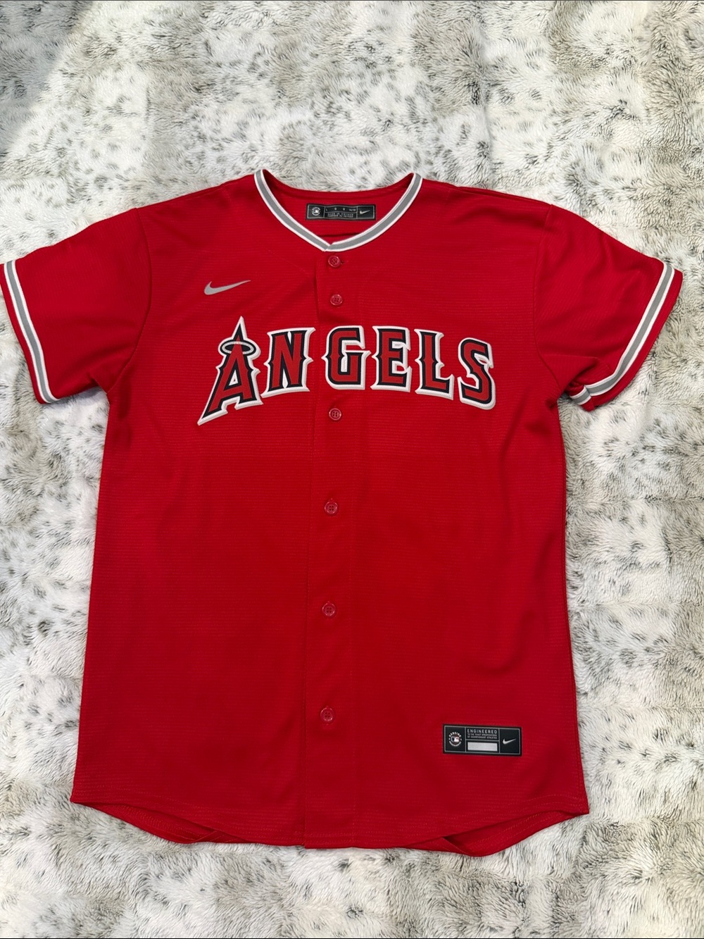 Youth LG Nike Red Los Angeles Angels Button-Up Jersey